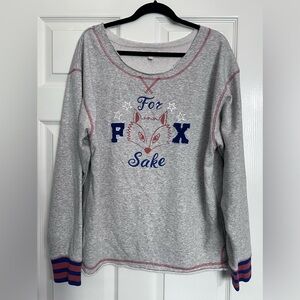 Attic Salt Women’s Gray Crewneck Sweat Shirt Pullover For Fox Sake Raw Hem Sz LG